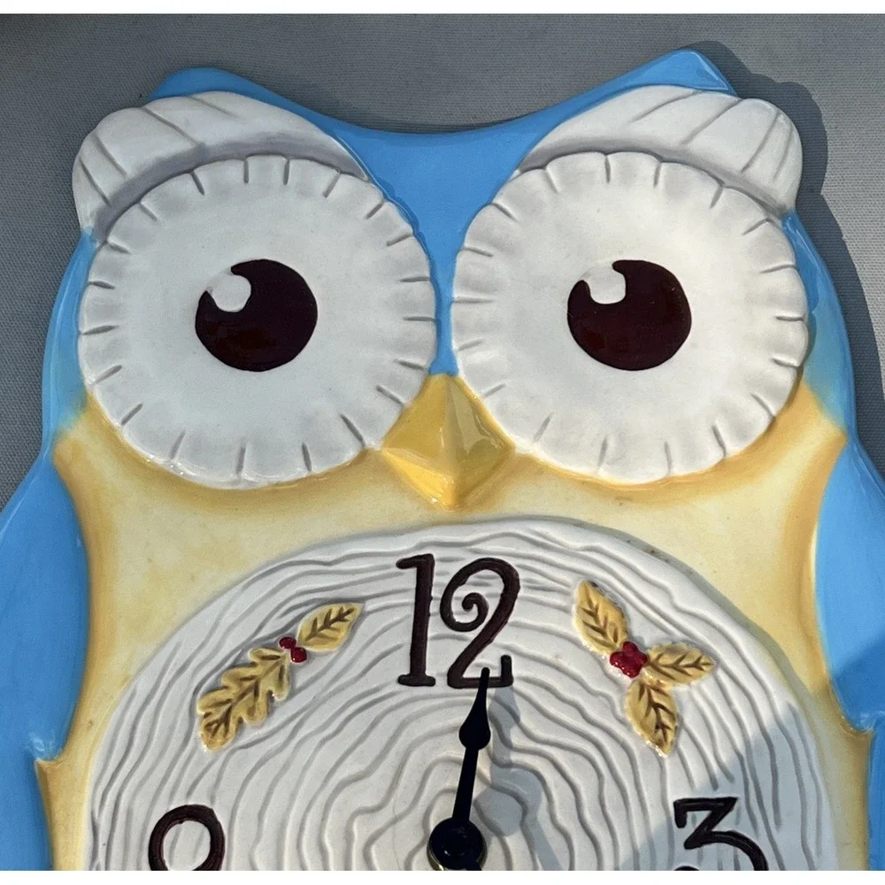 Owl Wall Clock Ceramic Cabin Country Bird Nature Farmhouse Cottagecore Grassland